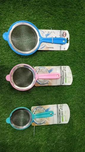 Colorful Stainless Steel Mesh Tea Strainer With Plastic Handle – Fine Sieve - High Quality For Kitchen Use(Pack of Three)
