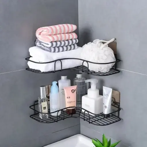  Metal Corner Rack For Bathroom & Kitchen | Bathroom Metal Shelf Organizer | Storage Rack Corner Frame Shampoo Storage Holder | Wall Mount Bathroom Accessories (with 2 Adhesive Screws)